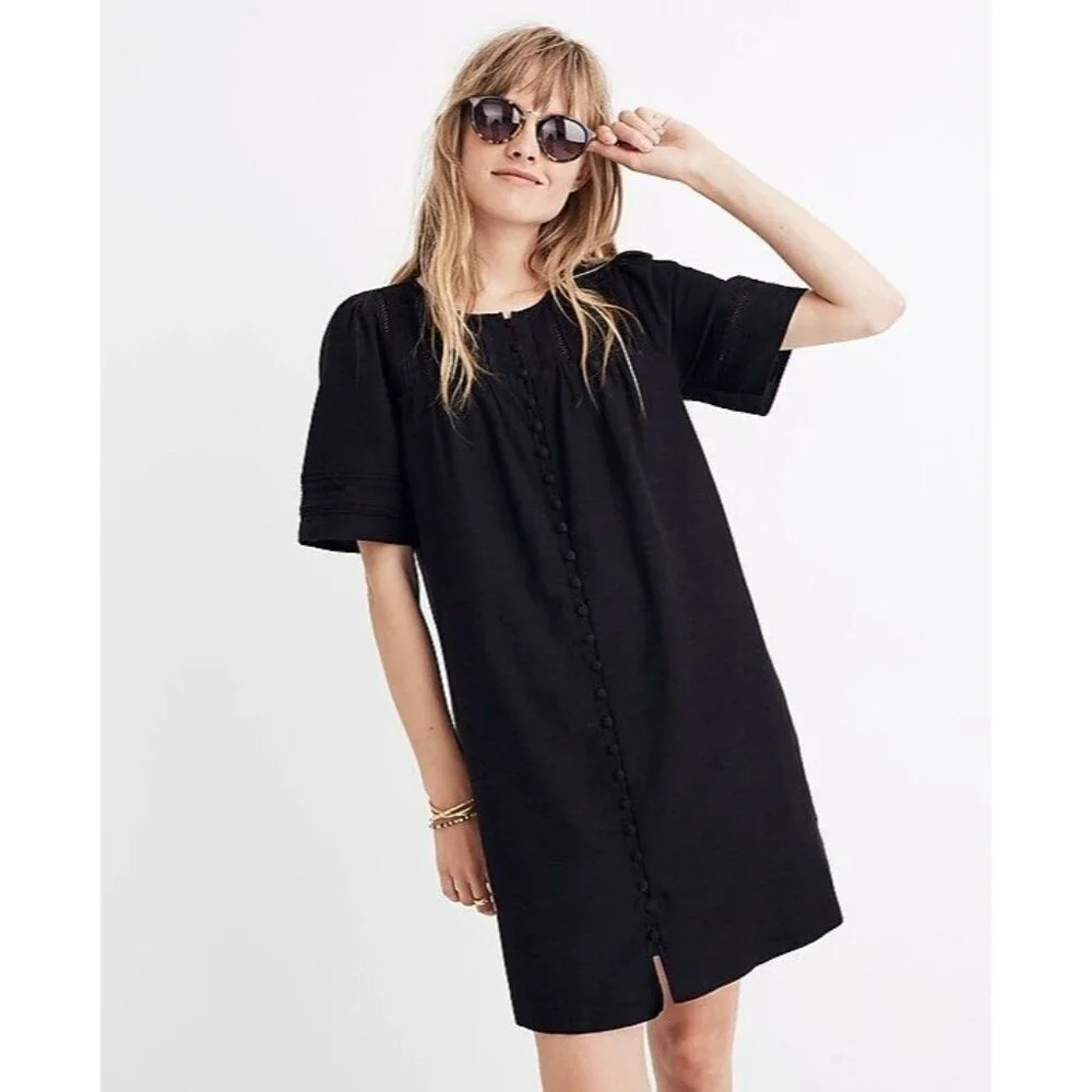 Madewell Women's Pleated Button-Front Shift Short Sleeve Dress Size M